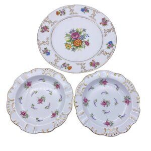 Vintage Shabby Chic floral hand‎ painted plates Japan Cream tea decor chintz